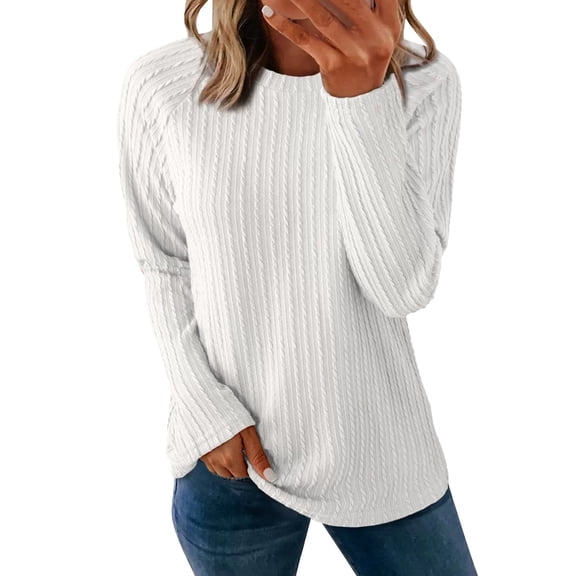 WTXUE Long Sleeve Shirts Business Casual Tops Round Neck Pullover Loose Fit Blouses Fall Tunic Tops Pleated Dressy Blouses Trendy Fashion Basic Tops Elegant Tops Loose Fit Soft T Shirts White Xxl