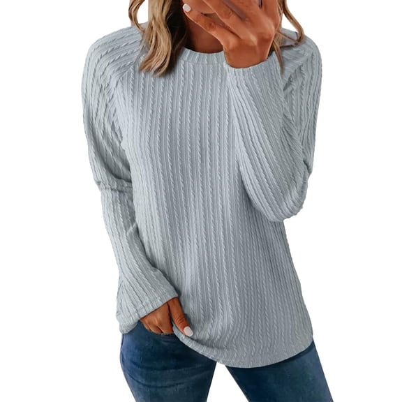 WTXUE Long Sleeve Shirts Business Casual Tops Round Neck Pullover Loose Fit Blouses Fall Tunic Tops Pleated Dressy Blouses Trendy Fashion Basic Tops Elegant Blouses Modest Blouses Soft Tshirts Grey L