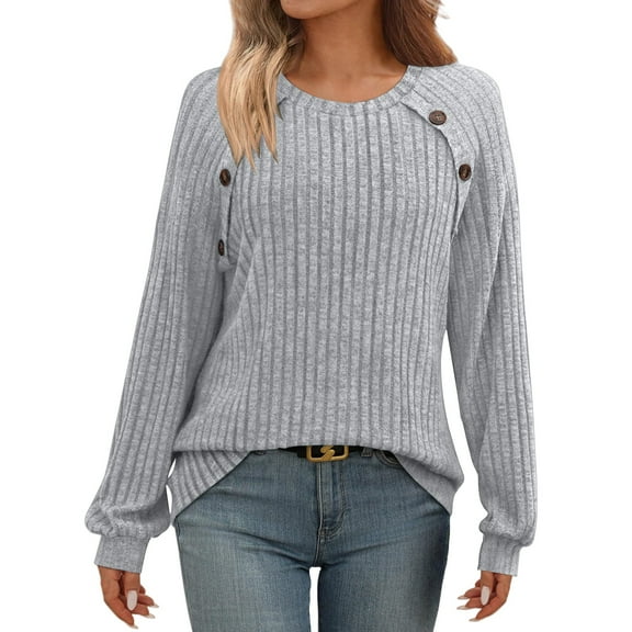 WTXUE Long Sleeve Shirts Pullover Crewneck Sweaters Business Casual Tops Lightweight Sweaters Loose Fit Blouses Fall Sweaters Tunic Tops 2025 Comfortable Tops Business Blouses Work Blouses Grey Xl