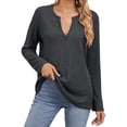thumbnail image 1 of VISALY Long Sleeve Shirts Pullover Sweatshirts V Neck Waffle Knit Sweatshirt Oversized Sweatshirt Lightweight Fashion Sweatshirt Basic Sweatshirts Tunic Tops A L, 1 of 8