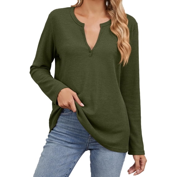 VISALY Long Sleeve Shirts Pullover Sweatshirts V Neck Waffle Knit Sweatshirt Oversized Sweatshirt Lightweight Fashion Sweatshirt Basic Sweatshirts Tunic Tops B Xl