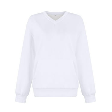 WTXUE Long Sleeve, Women'S Sports Sweatshirt Basic Solid Color Pullover Casual Top, Workout Tops, T-Shirts (White, L)