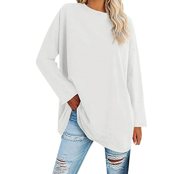 WTXUE Long Sleeve Workout Tops For Women Women's Plus Size Top Long Sleeve Crew Neck Loose T Shirt, White 3X-Large