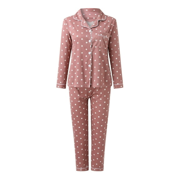 WTXUE Lounge Sets | Pajama Sets Women Casual Lapel Button Polka Dots Print Two Pajamas Pajamas Suit | 2-Piece XL