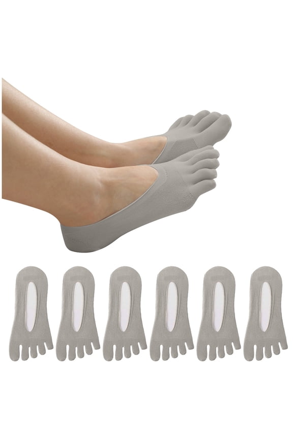 Low-Cut Socks, No Show Socks Women Grip 6 Pairs Toe Socks S Ankle Liner Anti-Skid Anti-Friction Breathable Socks Socks for Crew Socks Sock Liners for Grey