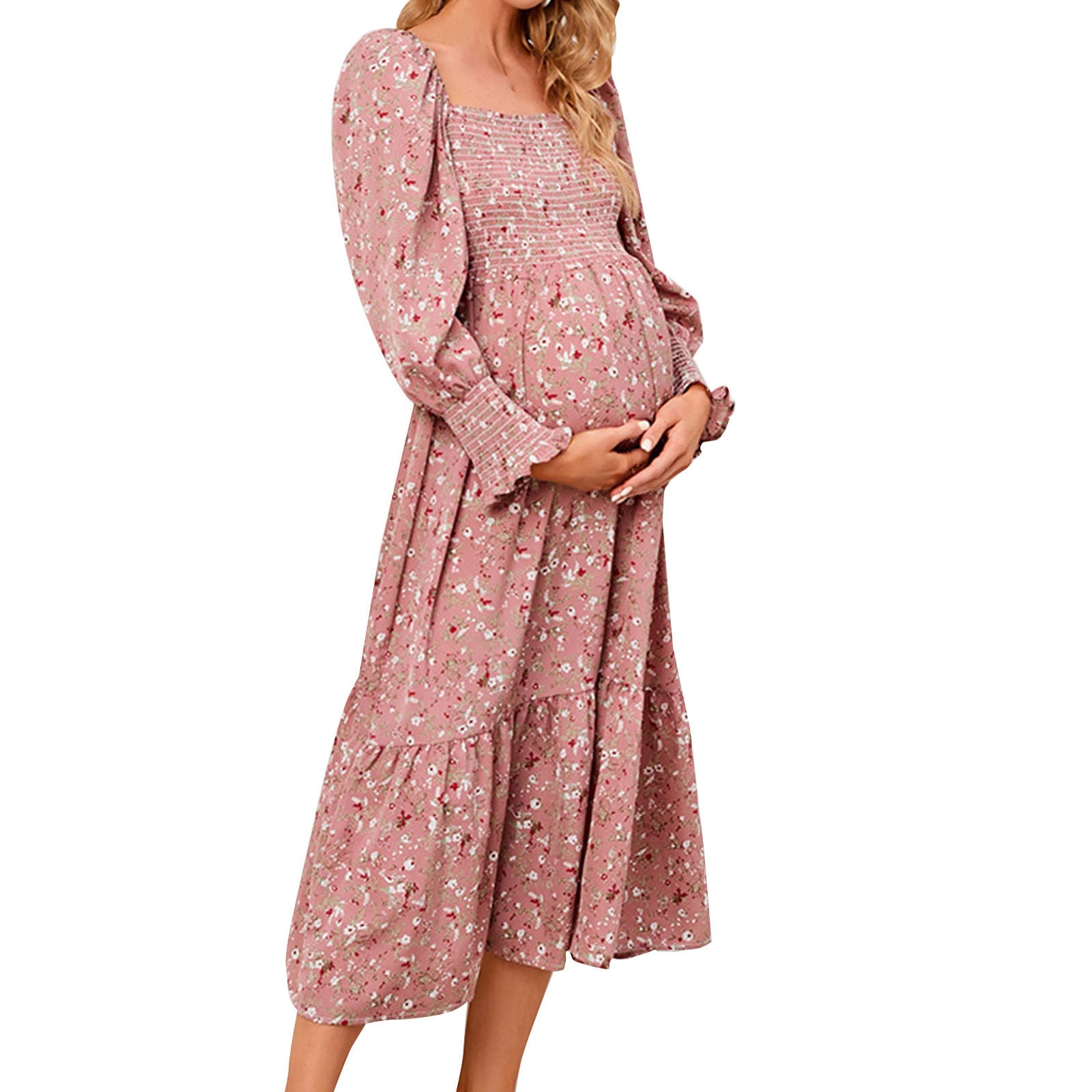 WTXUE Maternity Dresses, Spring Pregnant Chiffon Dress Small Floral