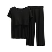 WTXUE Maternity Pajamas & Loungewear, Pajamas Sleeve Sleepwear Breastfeeding Women Shirt Set T Maternity Tops Short Pants Maternity Sleep Round Neckline Maternity pajamas Short Sleeve Black