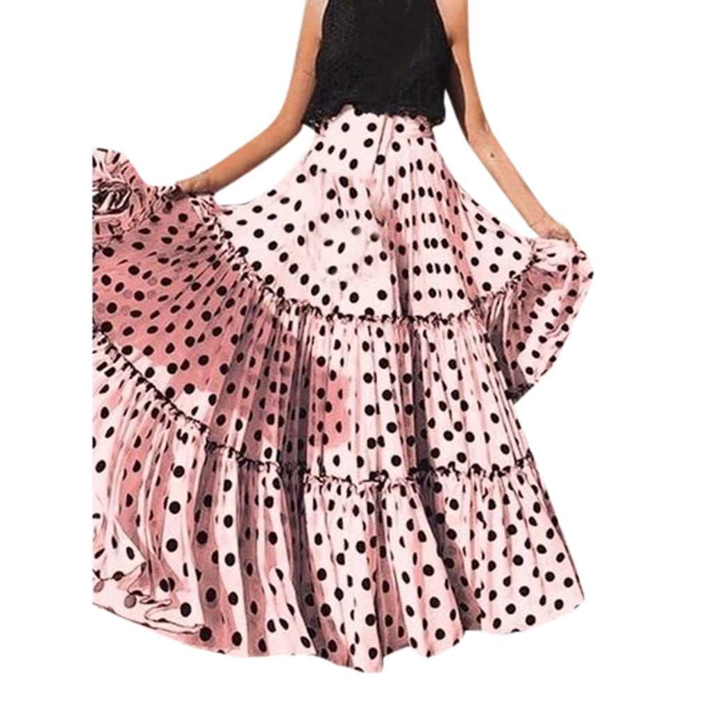WTXUE Maxi Dress, Women High Waist Polka Dot Printed Skirt Loose ...
