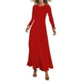 thumbnail image 1 of WTXUE Maxi Dresses, A-Line Long Sleeve Maxi Crew Neck, Womens Casual Flower Loose Boho Long Sundress Solid Women's Plus, Size L, 1 of 5