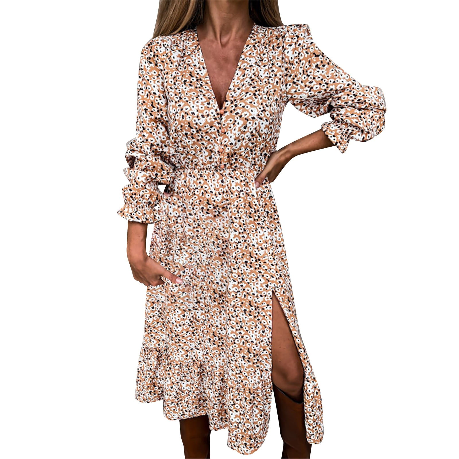 WTXUE Maxi Dresses, A-Line Long Sleeve Vestidos Casuales Para Mujer V ...