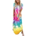 thumbnail image 1 of WTXUE Maxi Dresses, Beach Dress Short Sleeve Split Crew Neck, Women Casual Loose Dress Slit Side Side Summer Long Skirt Sundress Tie Dye A-Line Maxi Women, Pink Size S, 1 of 6