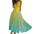 thumbnail image 1 of WTXUE Maxi Dresses, Sun Dress Sleeveless Vestidos Casuales Para Mujer V-Neck, for 2024 Spring Summer Elegant Wrap Trendy Flowy Dress Gradient Maxi Women's Plus, Yellow Size XL, 1 of 6