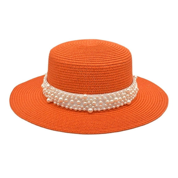 WTXUE Mens Hats, Boater Hat Adults Unisex Retro Western Cowboy Riding Hat Leather Belt Pearl Wide Cap Hat, 1# Orange