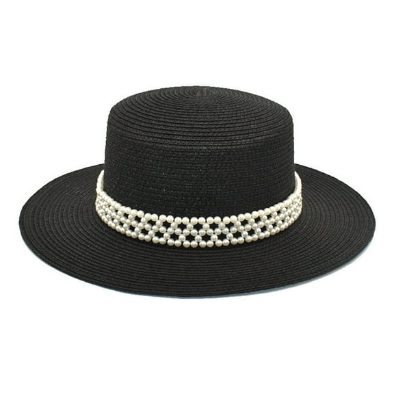 WTXUE Mens Hats, Boater Hat Adults Unisex Retro Western Cowboy Riding Hat Leather Belt Pearl Wide Cap Hat, 3# Black