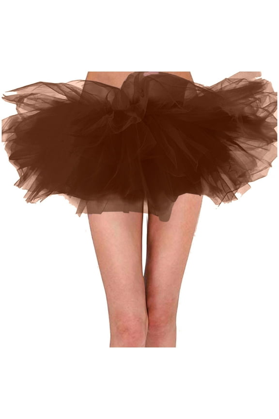 Mini Dresses, Prom Tutu Skirts, Tulle Skirt 6 Layered Tutu Gown Skirt Classic Princess Ballet Skirts Solid Mini Vestidos De Fiesta Largos De Noche Women, Brown Size S