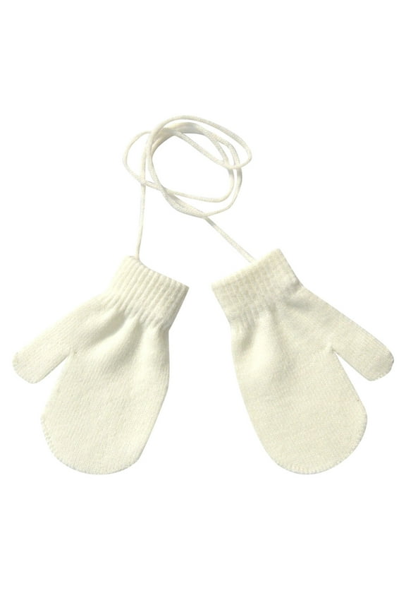 Mittens, Children Winter Cute Gloves Knitted Warm with String Solid Gloves, Gloves Mittens for Unisex, White