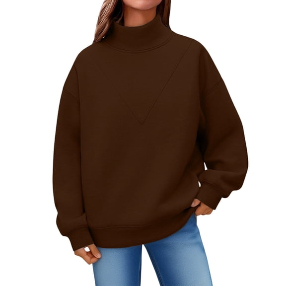 WTXUE Mock Neck Oversized Sweatshirts for Women,Tunic Sweatshirts,Loose Fit Long Sleeve Shirts,Cozy Casual No Hood Plus Size Pullover Tops,Soft Pullover Sweatshirts Fall Outfits Brown L