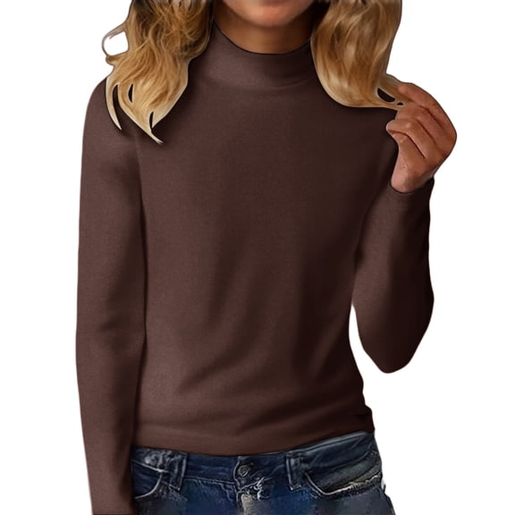 WTXUE Mockneck Baselayer Tops Long Sleeve Base Layer Casual Loose Fitted Lightweight Under Layer Pullover Shirts Derong Tunic Tops Plus Sized Tee Shirts Oversized Shirts Brown L