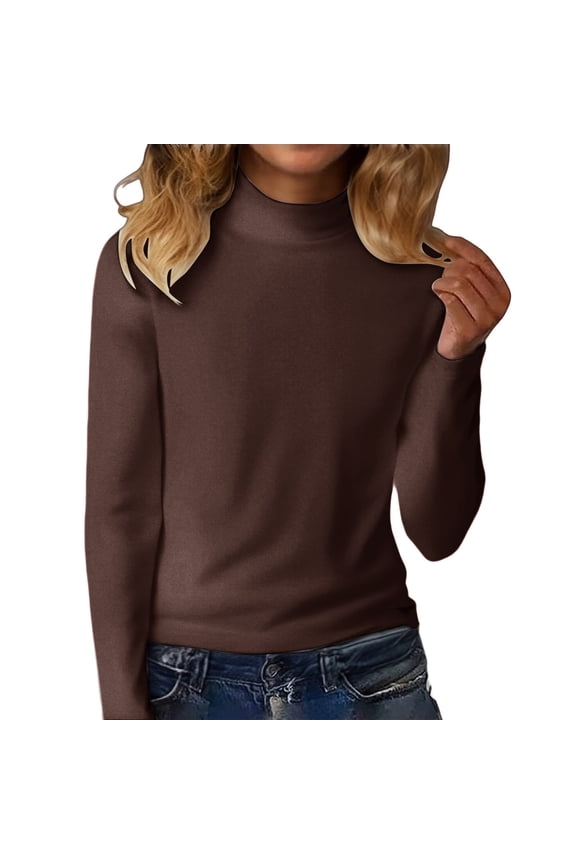 Mockneck Baselayer Tops Long Sleeve Base Layer Casual Loose Fitted Lightweight Under Layer Pullover Shirts Derong Tunic Tops Plus Sized Tee Shirts Oversized Shirts Brown L