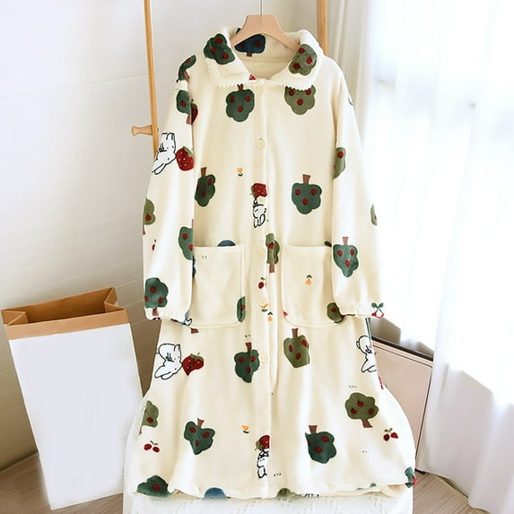 WTXUE Night Gown And Robe Sets Cotton Nightgowns Robes For Fuzzy Button Down Heart Robe With Collar Ankle Length Robes For Shower Womens Long Nightgowns Night Gown Soft Comfy Green L
