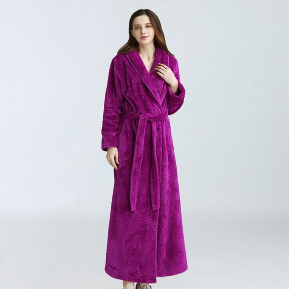 WTXUE Night Gown And Robe Sets Night Gown Soft Comfy Long Robe Soft Warm Fleece Plush Bathrobe Belt Integrated Ladies Sleepwear Pajamas Housecoat Nightgown Long Nightgowns Plus Size Nightgowns Red M