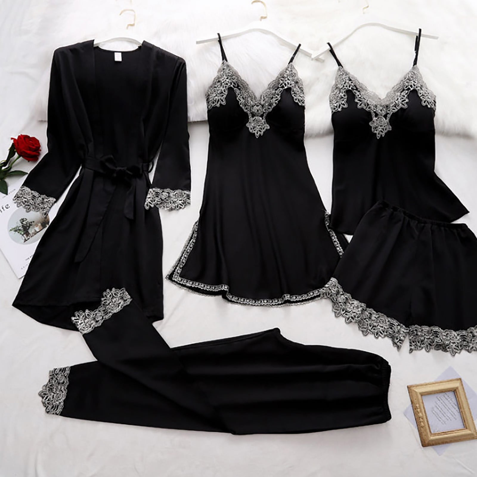 WTXUE Night Gown And Robe Sets for Women Lace Nightgown 5-Piece y ...