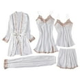 thumbnail image 1 of WTXUE Nightshirts & Gowns | Ladies Satin Pajamas Set 5 Piece Pajamas Silk Like Lace Paneled Pajamas | 5-Piece White 3XL, 1 of 3