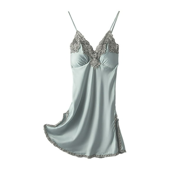 WTXUE Nightshirts & Gowns | Satin Pajama Set for Women Built in Bra Tank Top Pajamas Womens Summer Thin Silk Suspender Nightgown Two Suit Padded Bralette | 1 Set Green M