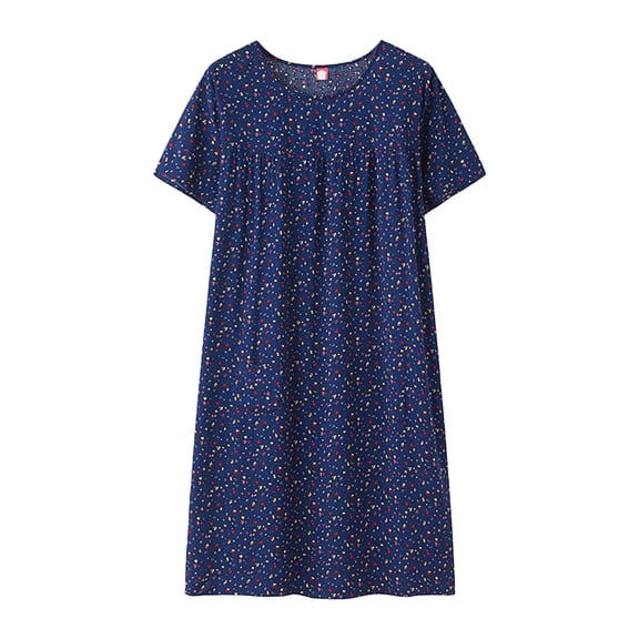 WTXUE Nightshirts & Gowns | Summer Cotton Silk D Sleep Dress for Middle Women Loose Fitting Home Wear Elderly Plus Size Dress | 1 Piece Navy