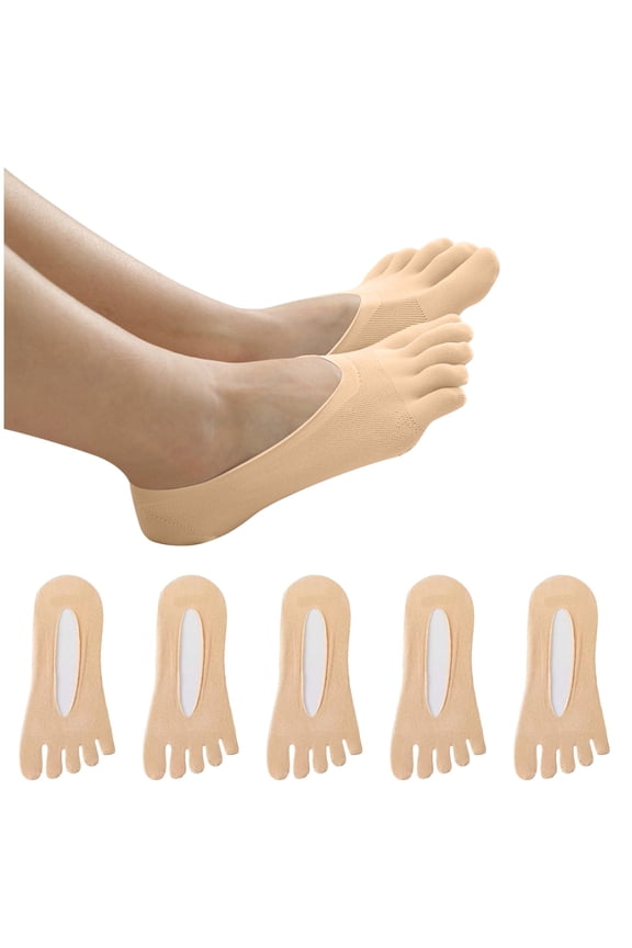 No-Show Socks, Grip 5 Pairs Women Toe Socks S Ankle Liner Anti-Skid Anti-Friction Mesh Breathable Socks for Women Crew Socks Sock Liners for Women Beige