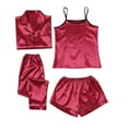 thumbnail image 1 of WTXUE Pajama Sets 4Pcs Women Satin Silk Long Sleeve Button Down Loungewear | 4-Piece XL, 1 of 7