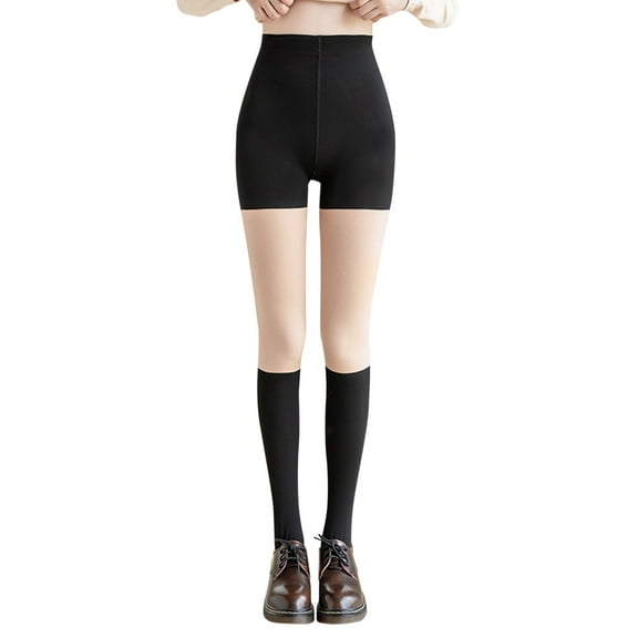 WTXUE Pantyhose for Women, Fleece Lined Tights, Woman's Three In One Pants Splicing Fake Knee Length Bareleg Artifact Plush Thickened Double, Control Top Pantyhose for Women, 2-Pack