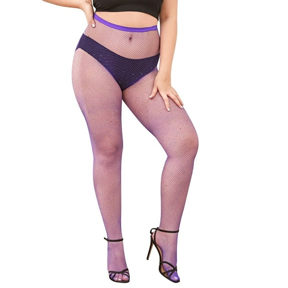WTXUE Pantyhose for Women, Panty and Stocking, Women's Plus Size Sexy Super Short Rhinestone Boots Net Stretch Long High Socks Boots, Control Top Pantyhose for Women, Purple, XXL
