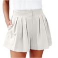 thumbnail image 1 of WTXUE Pleated Shorts Women, Flared Women Summer Cotton Elastic Waist Casual Wide Legs with Pockets, Short, White, 1 of 8