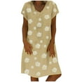 thumbnail image 1 of WTXUE Plus Size Dress, Sleeve Knee-Length Printed Daisy Loose Plus Short Casual Women Size V-neck Dress Women's Dress, Floral Dress for Women, Khaki 3XL, 1 of 7