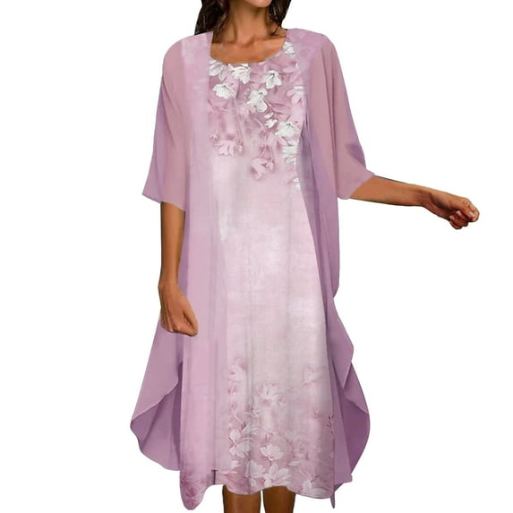 WTXUE Plus Size Dresses, Jacket Dress Short Sleeve Two-Piece Sets Crew Neck, Cardigan Dress Belt Neck Tulle Sleeve Pattern A-Line Vestidos Mid-Length Tulle Skirts Women's Plus, Pink Size M