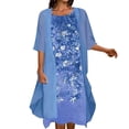 thumbnail image 1 of WTXUE Plus Size Dresses, Jacket Dress Short Sleeve Two-Piece Sets Crew Neck, Women Chiffon Dress 2 Piece Set Pattern Elegant A-Line Vestidos Mid-Length Women's Plus, Blue Size M, 1 of 6