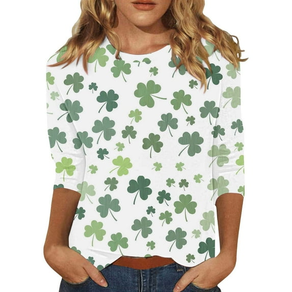 WTXUE Plus Size St Patricks Day Shirt 3/4 Sleeve Shirts Crewneck Tops Fitted Tops Loose Fit Blouses Cute Tops Work Blouses Oversized Tshirts Holiday Shirts Funny Shirts Saint Shirts Pink S