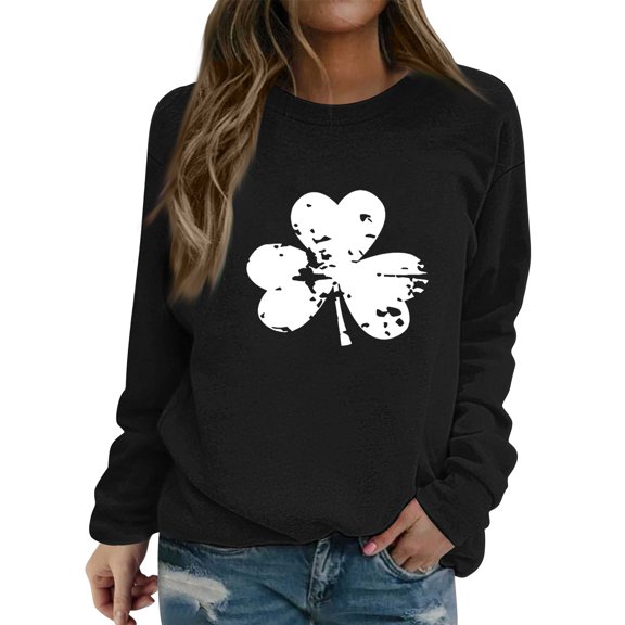 WTXUE Plus Size St Patricks Day Sweatshirt Long Sleeve Pullover Crewneck Sweatshirts Lightweight Sweatshirt Irish Sweatshirts Cute Sweatshirts Irish Shamrock Sweatshirts Shamrock Sweatshirts Black Xl
