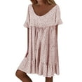 thumbnail image 1 of WTXUE Plus Size Summer Saving Dresses Women's Dress Casual Print Mid Large Hem Large Size Midi Dress, pink dress Small, 1 of 6