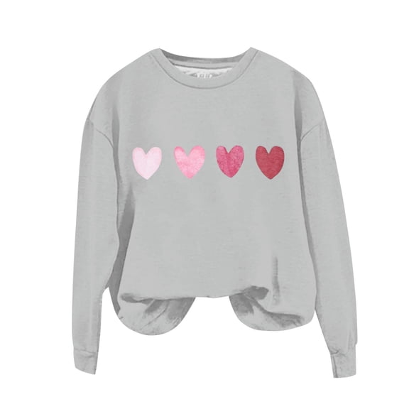 WTXUE Plus Size Valentine Sweatshirt Long Sleeved Crewneck Pullover Love Hearted Printed Vacation Tops Crewneck Sweatshirt Pull Over Sweatshirt Crew Neck Sweatshirts Vacation Tops Grey M