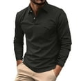 thumbnail image 1 of WTXUE Polos Long Sleeve, Scrunch Neck Polo Golf Shirts for Men Spring Autumn Casual Button T Shirt Top Solid | Workwear for Men Black XL, 1 of 5
