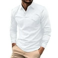 thumbnail image 1 of WTXUE Polos Long Sleeve, Scrunch Neck Polo Golf Shirts for Men Spring Autumn Casual Button T Shirt Top Solid | Workwear for Men White XL, 1 of 5