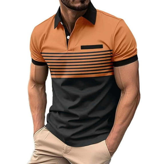 WTXUE Polos Short Sleeve, Lapel Golf Shirts for Men Spring Summer Casual Buttons Lapel T Shirt Tops Patchwork | Workwear for Men Yellow/Patchwork XXL
