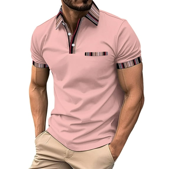 WTXUE Polos Short Sleeve, Lapel Golf Shirts for Men Spring Summer Casual Buttons Lapel T Shirt Tops Solid | Workwear for Men Pink L