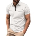 thumbnail image 1 of WTXUE Polos Short Sleeve, Lapel Golf Shirts for Men Spring Summer Casual Zipper Lapel T Shirt Top Solid | Workwear for Men White 3XL, 1 of 5