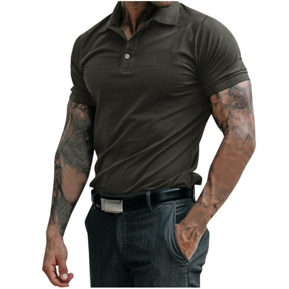 WTXUE Polos Short Sleeve, Notch Neck Golf Shirts for Men Male Summer Solid Print T Shirt Turn Down Collar Raglan Sleeve T Shirt Workwear for Men Fern Green XXL