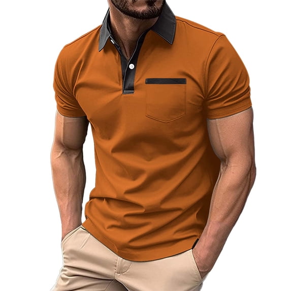 WTXUE Polos Short Sleeve, Scrunch Neck Polo Golf Shirts for Men Spring Summer Casual Buttons Lapel T Shirt Tops Solid | Workwear for Men Yellow XL