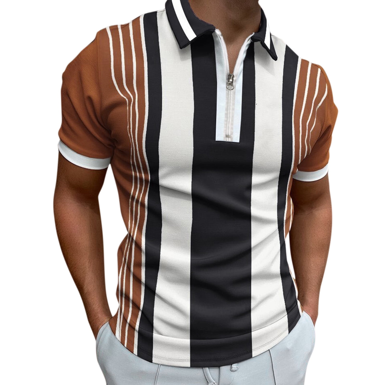 WTXUE Polos Short Sleeve, Zip Mock Neck Golf Shirts for Men Male