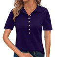 thumbnail image 1 of WTXUE Polos, Womens Summer Daily Casual V Neck Shirts Short Sleeve Tops Collared Blouses Loose Fit Shirt, Women, Purple L, 1 of 9